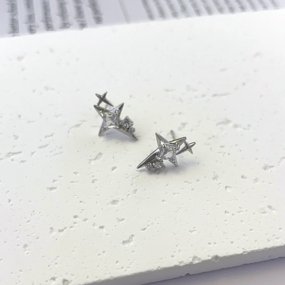 925 Silver Plated CZ Cubic Zirconia Star Stud Earrings for Men Women